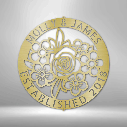 Floral Ring Monogram - Steel Sign