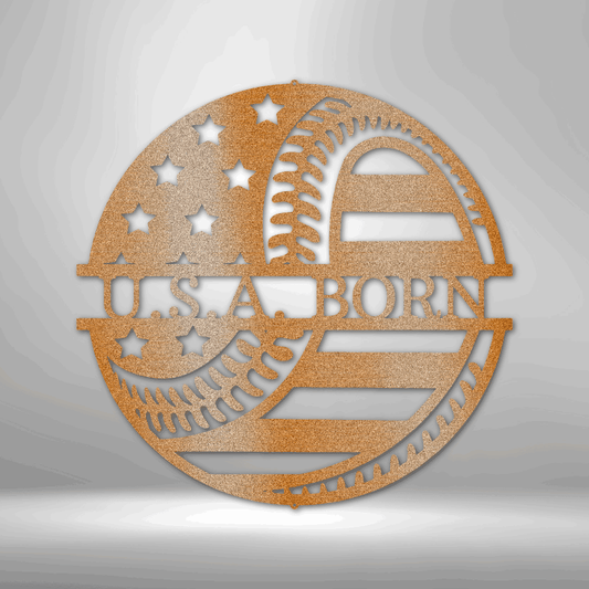 USA Born Baseball Metal Sign - America's Pastime