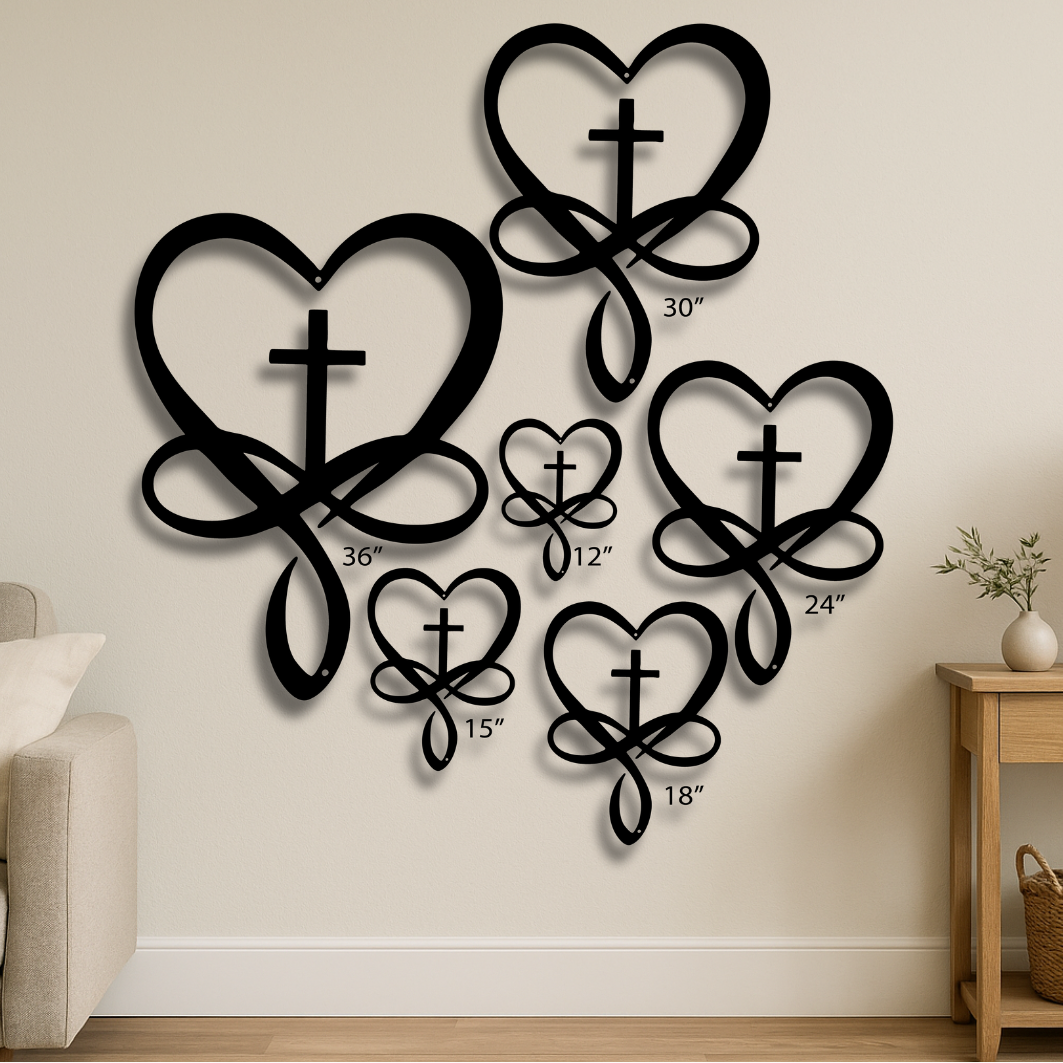 Personalized heart and cross metal sign size guide