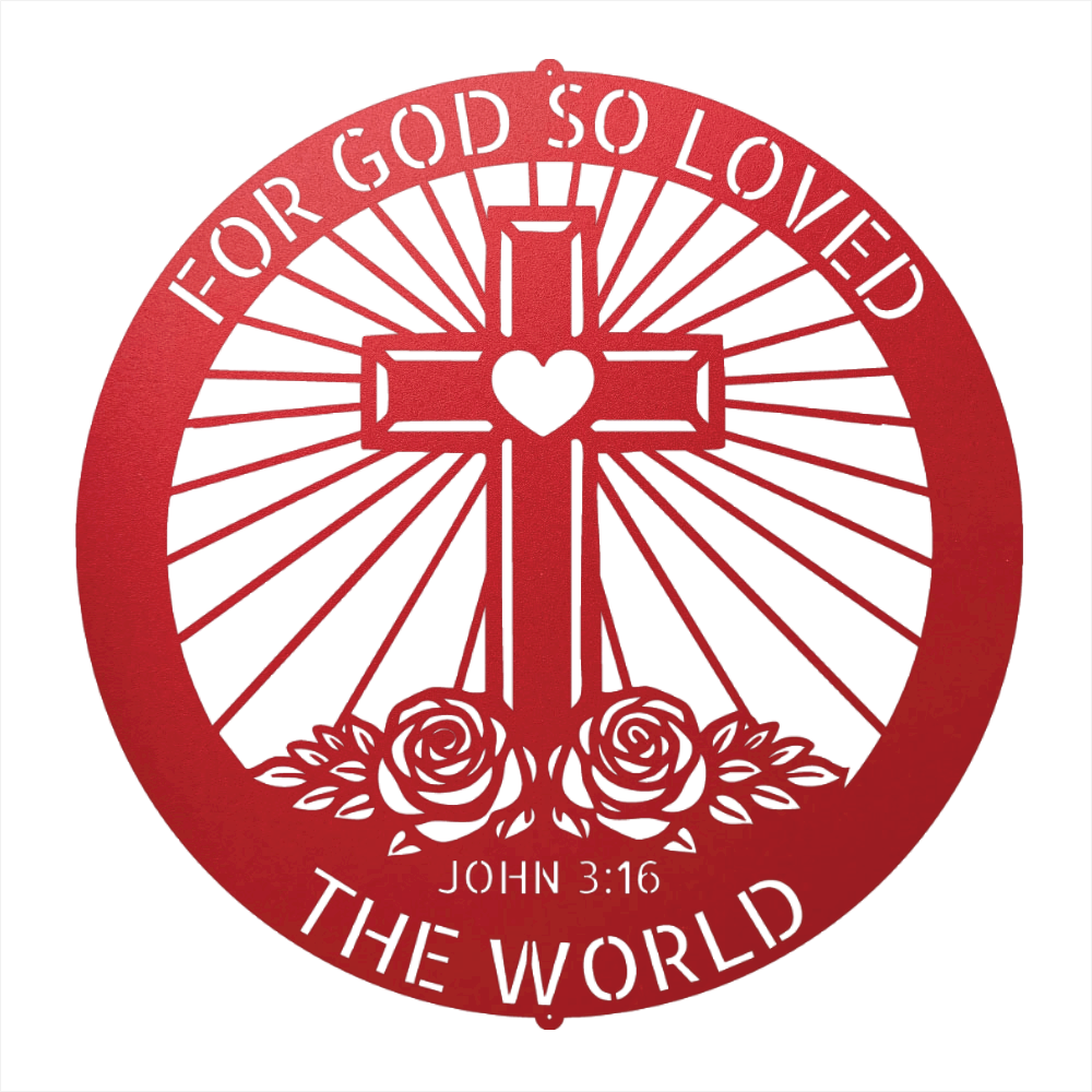 John 3:16 Christian Metal Wall Art – For God So Loved the World Cross Sign